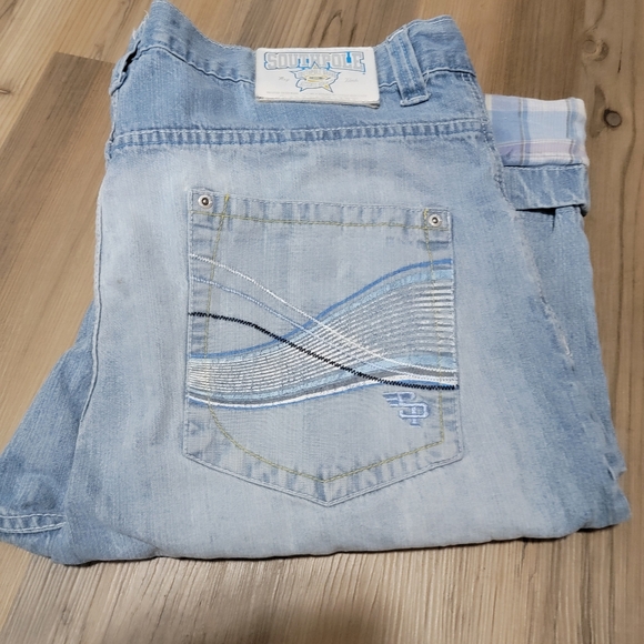 Vintage Y2K Southpole Jean Shorts Mens 40 Baggy Loose Checkered Blue Faded - Picture 9 of 9